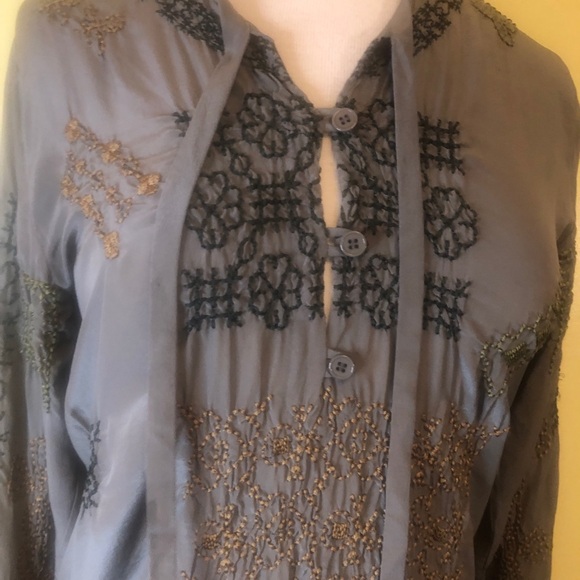 Johnny Was Biya silk grey Embroidered Tunic - Picture 8 of 15